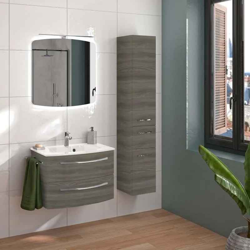 Mobile bagno sospeso con lavabo L 70 x H 48 x P 48 cm bianco lucido 2 cassetti per vasca centrale Imagine