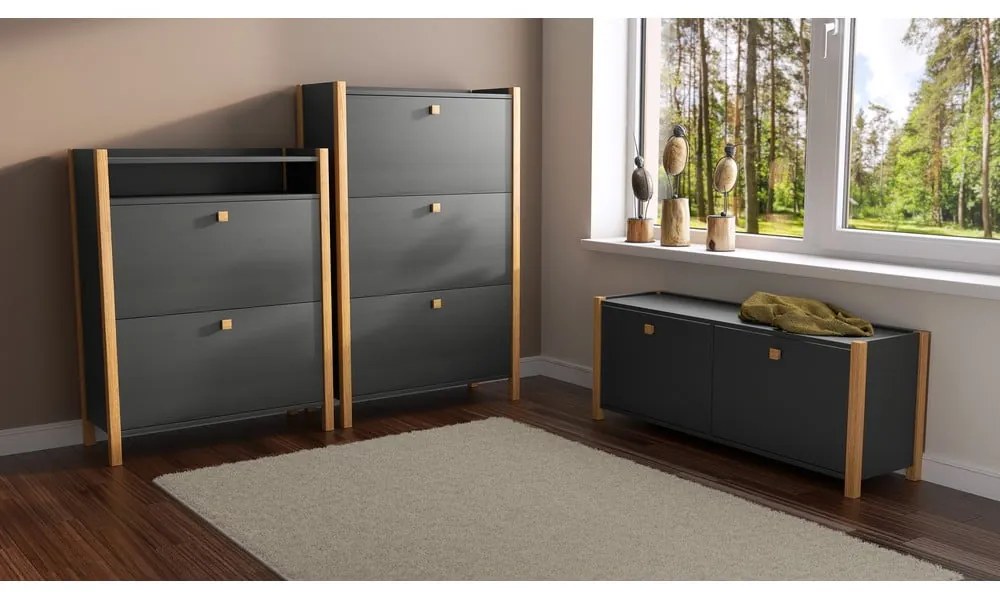 Scarpiera grigio scuro con tre cassetti Bode - Woodman