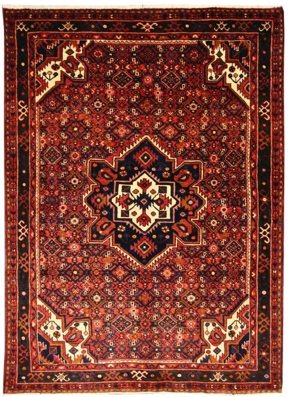 Hosseinabad Tappeto 160x220 Rosso (Iran) Annodato A Mano