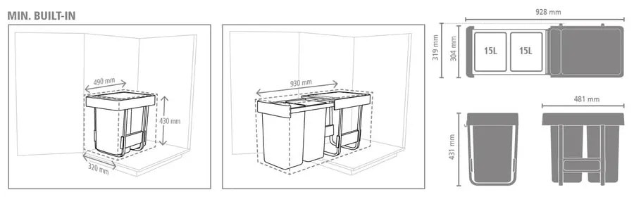 Bidone in plastica da incasso per raccolta differenziata in grigio scuro menta 30 l Sort&amp;Go - Brabantia