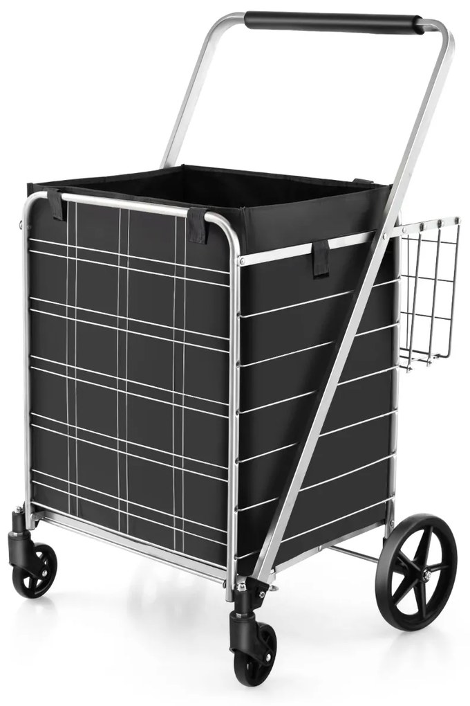 Costway Carrello spesa pieghevole 126L, Carrello per alimenti pesanti con rivestimento impermeabile e portata 150kg Argento