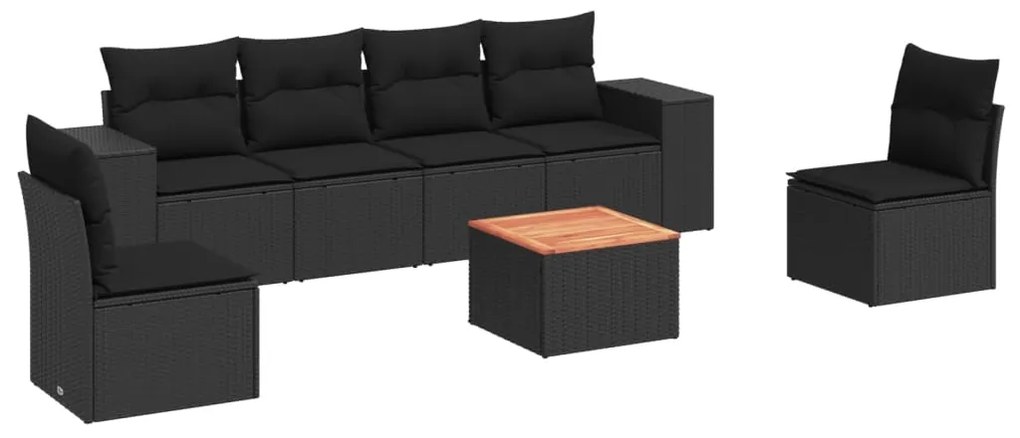 Set divani da giardino con cuscini 7pz nero polyrattan