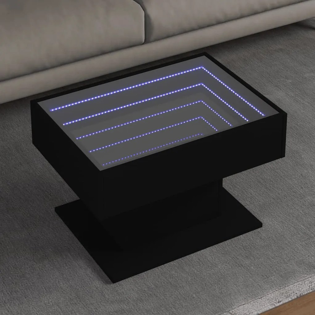 Tavolino Salotto Con Led Nero 70x50x45 Cm Legno Multistrato /