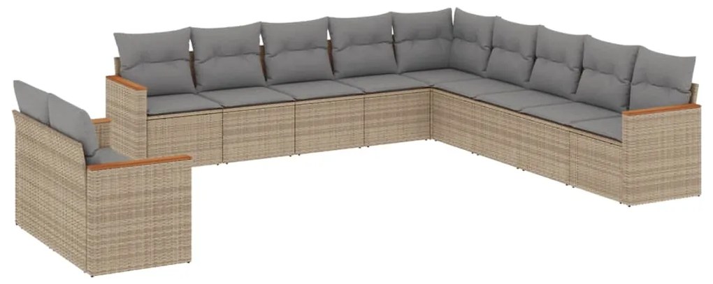 Set divano da giardino 11 pz con cuscini beige misto polyrattan