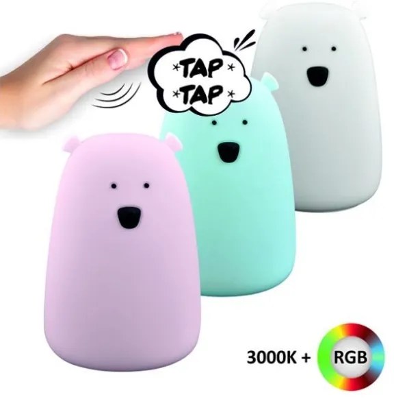 Lampada touch LED RGB per bambini BEAR LED/0,8W/5V bianca + USB