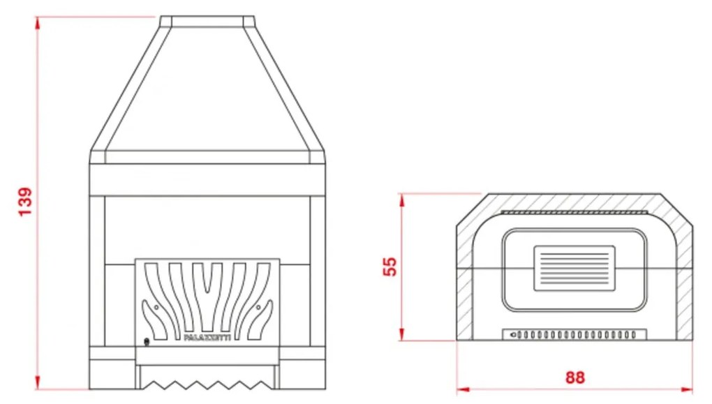 Palazzetti Patio 78 R Focolare in refrattario con cassetto cenere griglia e paretina in ghisa