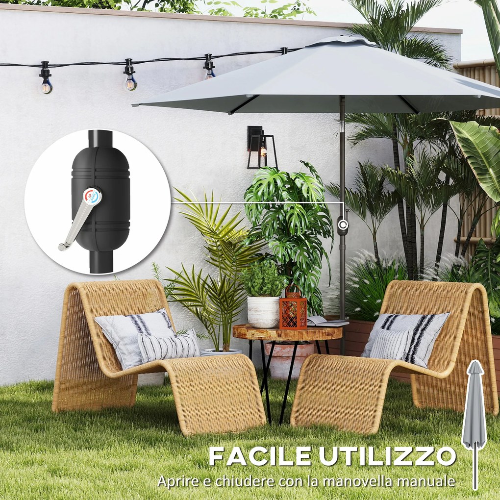 Ombrellone da Giardino 3x3 m Inclinabile con Apertura a Manovella in Metallo e Poliestere Grigio...