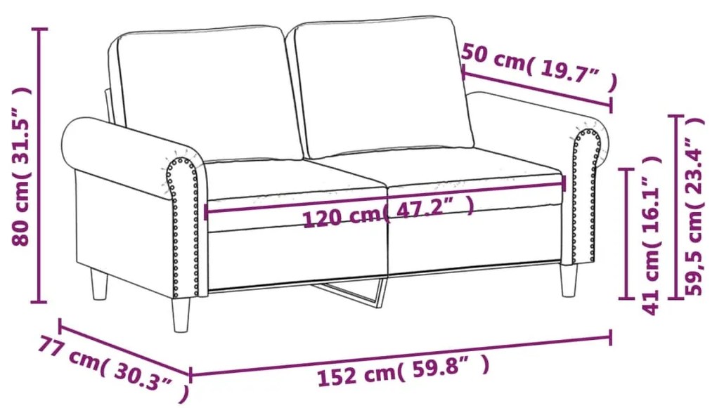 Divano a 2 Posti marrone 120 cm in Velluto