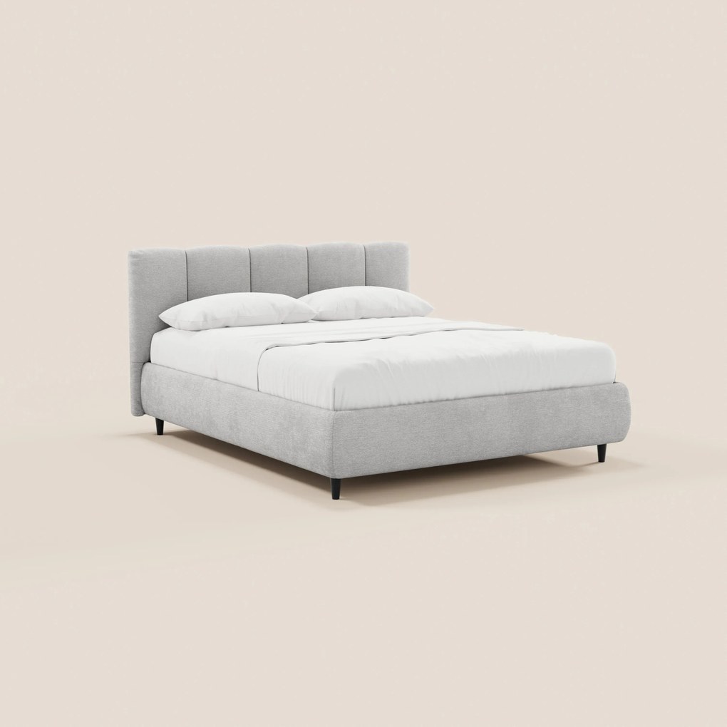 ARKAM letto imbottito con vano contenitore e testiera a lavorazione verticale - design shabby chic in tessuto certificato Oeko-Tex®