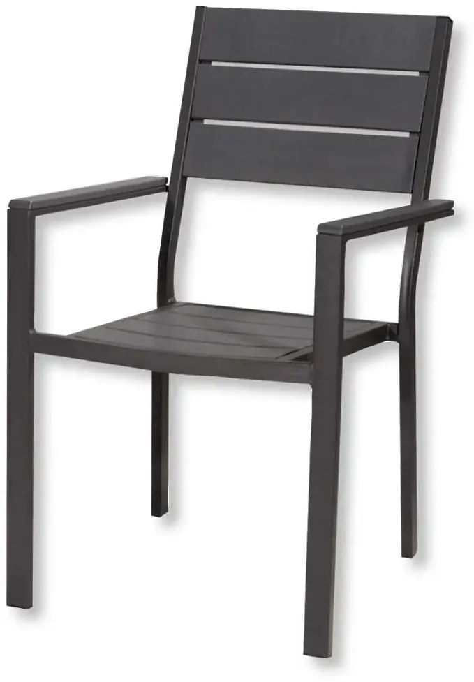 Sedia Tenerife con braccioli – Effetto legno, metallo verniciato, grigio