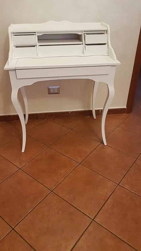 Scrittoio con cassetti  arte povera in legno massello bianco opaco