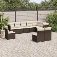 Set Divani da Giardino 10pz con Cuscini in Polyrattan Marrone 3249642