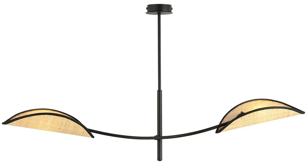 Sospensione Nordica 2 Luci Ares In Acciaio E Rattan Con Bracci Regolabili