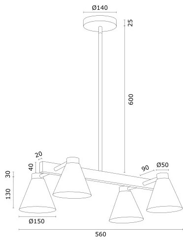 Argon 1774 - Lampadario su palo AVALONE 4xE27/15W/230V nero/oro