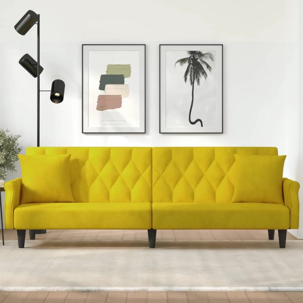 Divano Letto Con Braccioli Giallo İn Velluto /
