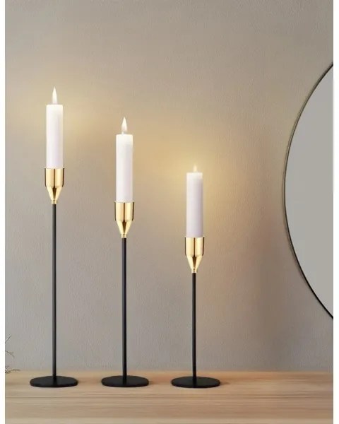 Set da 3 portacandele nero/oro