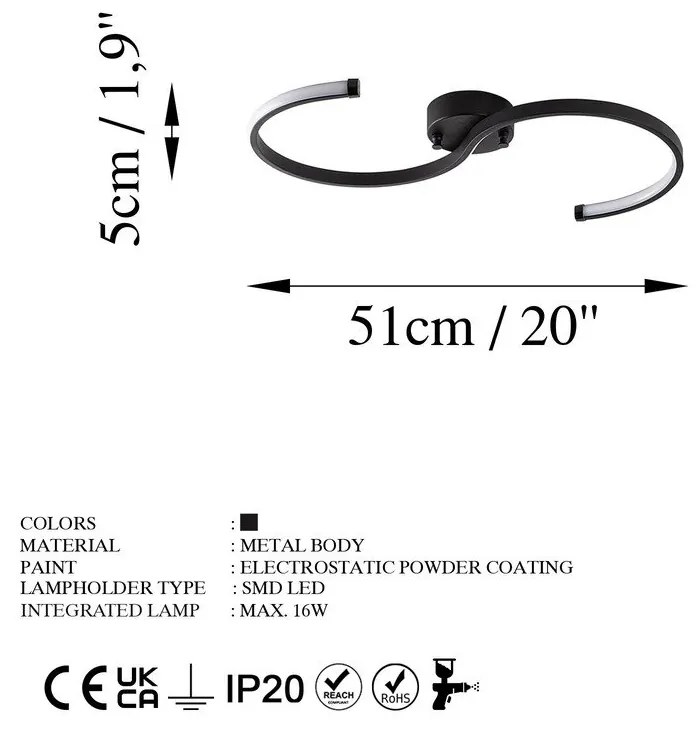 Plafoniera LED nera 25x10 cm Es - Opviq lights