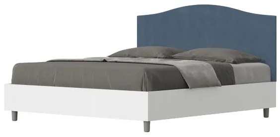 Letto contenitore da 160x190 in legno bianco e testata in microfibra blu Grace