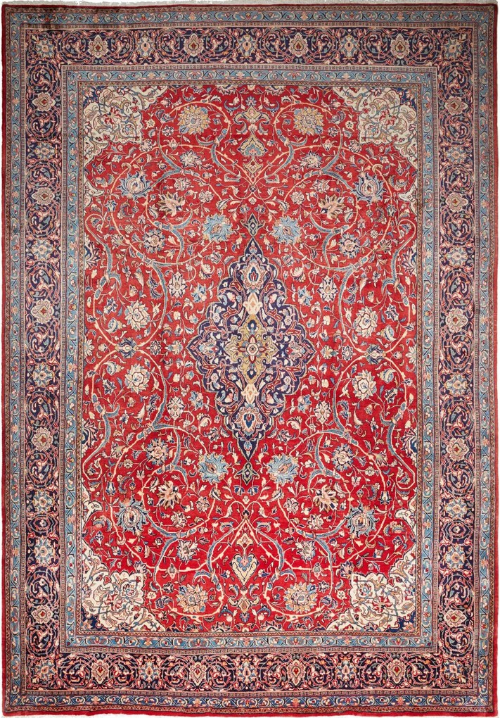 Sarouk Tappeto 370x260 Rosso (Iran) Annodato A Mano