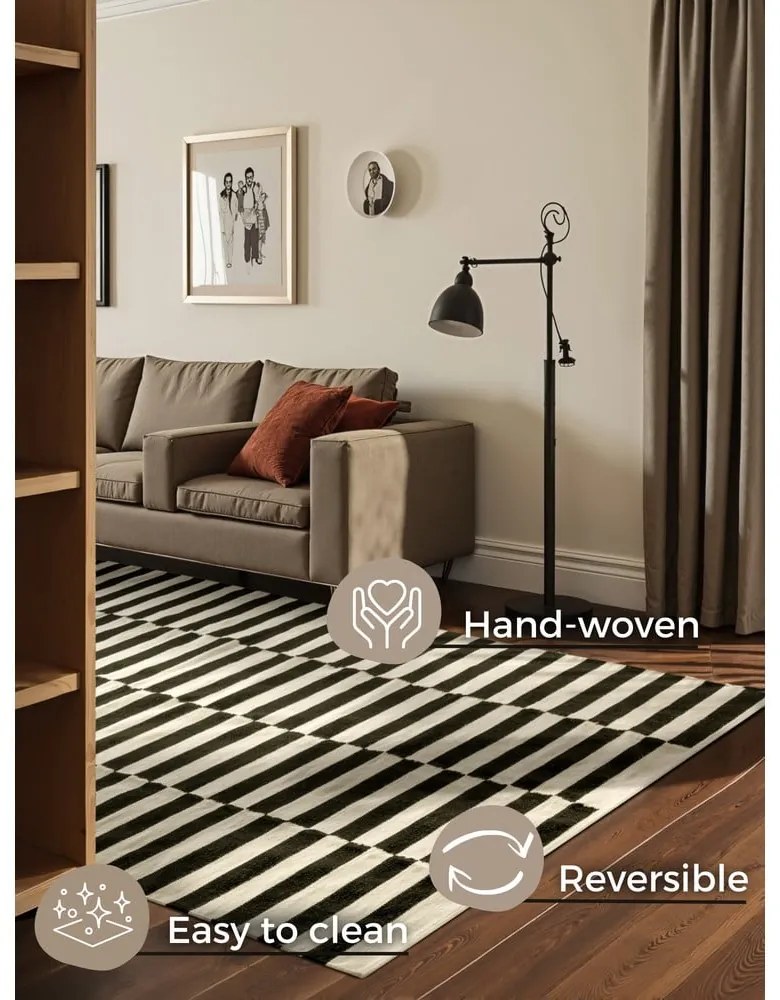 Tappeto bianco e nero in lana reversibile/tessuto a mano 200x300 cm Donna – Hanse Home