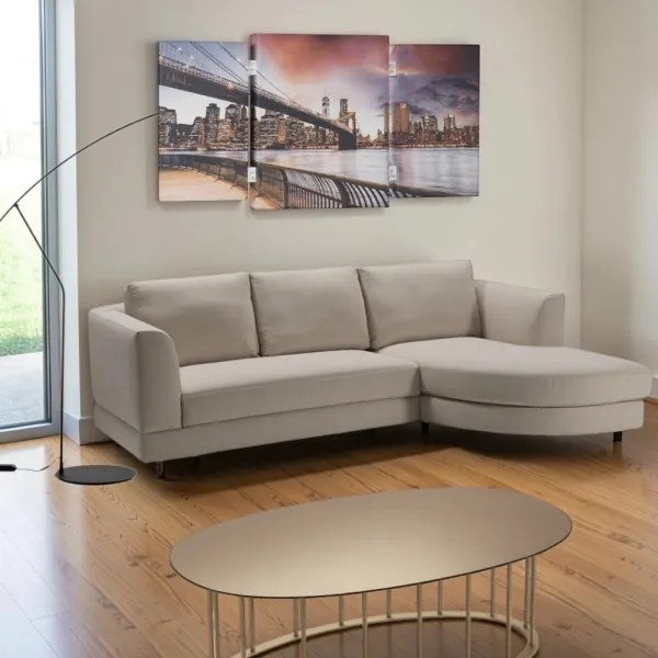 Divano Letto Angolare 271x165 cm tessuto antimacchia - Linz Beige