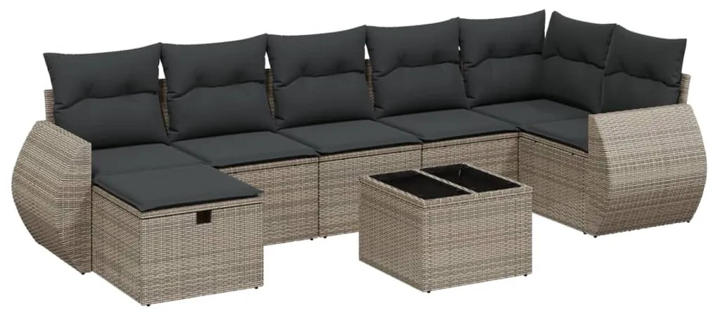 Set divano da giardino 8 pz con cuscini grigio in polyrattan