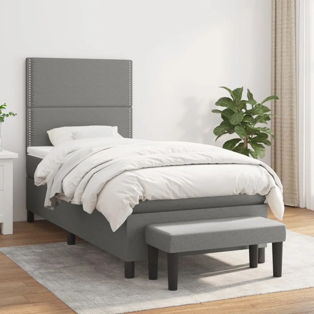 Giroletto A Molle Con Materasso Grigio Scuro 100x200 Cm Tessuto /