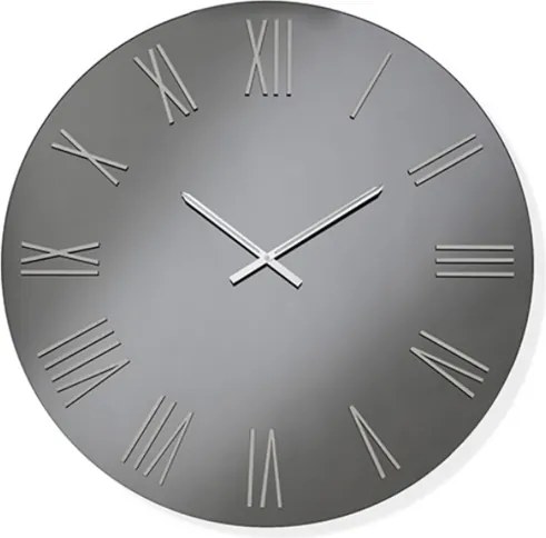 Orologio da parete rotondo D60 cm in cristallo Fumč e numeri Argento - SEAN