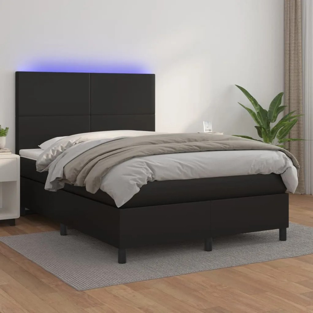 Giroletto A Molle Con Materasso E Led Nero 140x200cm Similpelle /