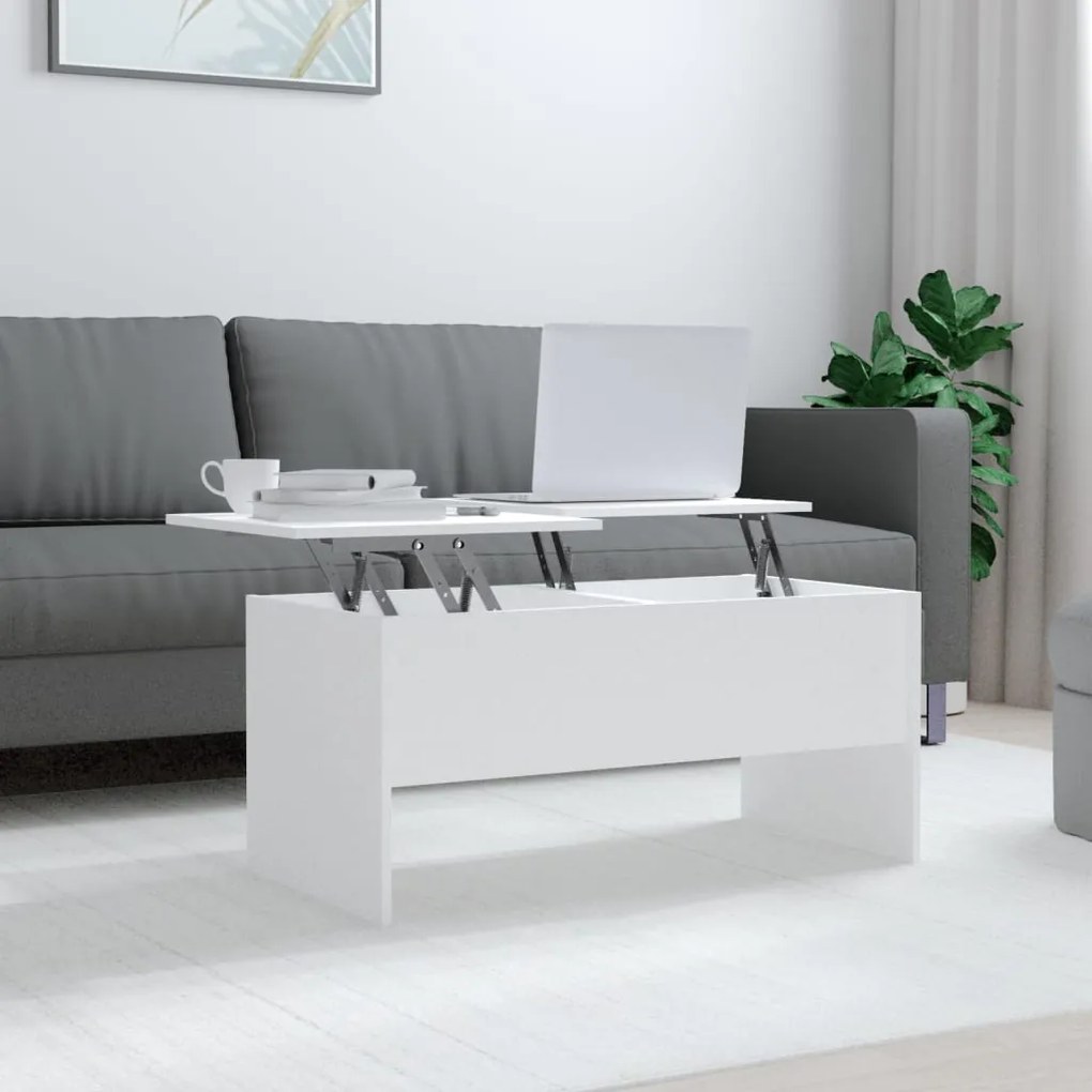 Tavolino Da Salotto Bianco 102x50,5x46,5cm İn Legno Multistrato /