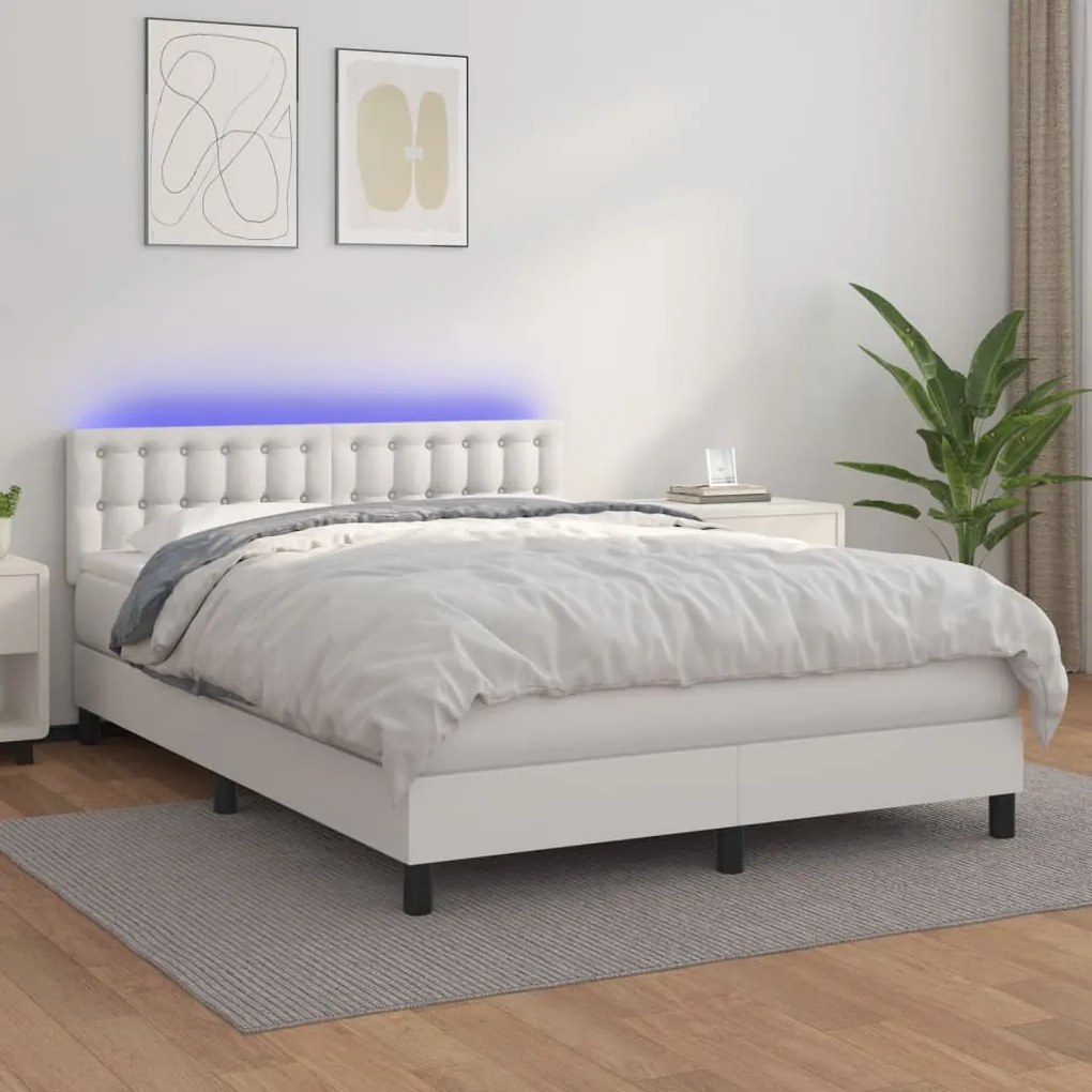 Giroletto Molle Con Materasso E Led Bianco 140x190cm Similpelle /