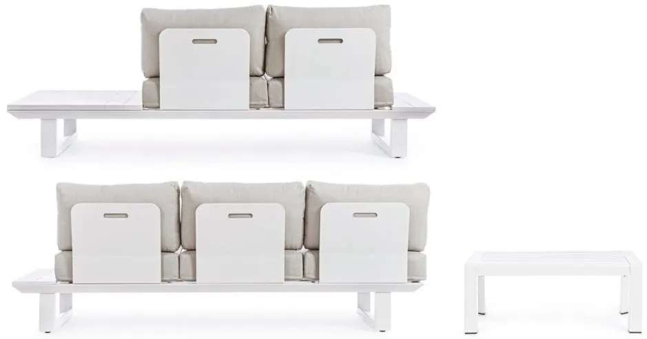 Set salotto KONNOR con 2 divani e 1 tavolino in alluminio bianco