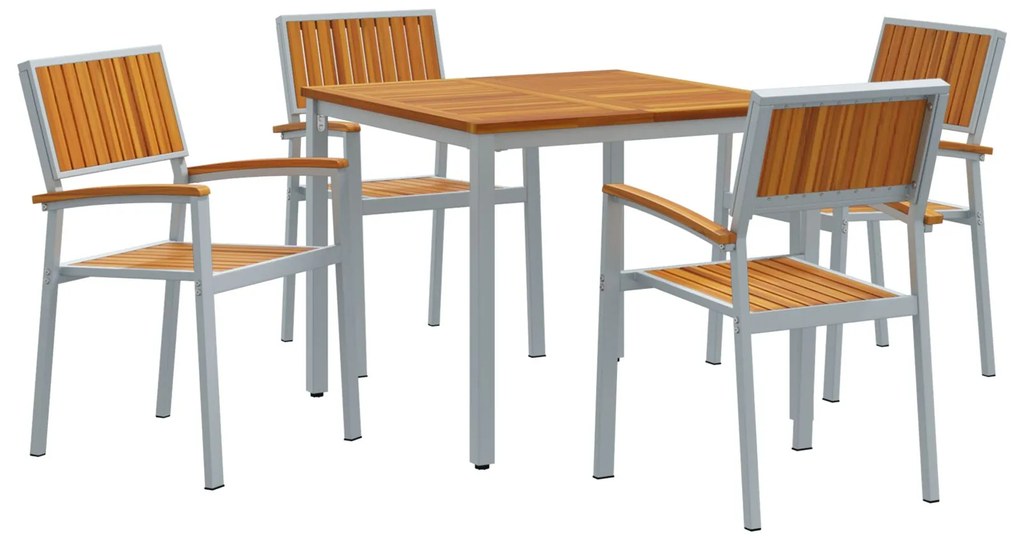 5 pezzi set da pranzo giardino in legno massello di acacia e metallo
