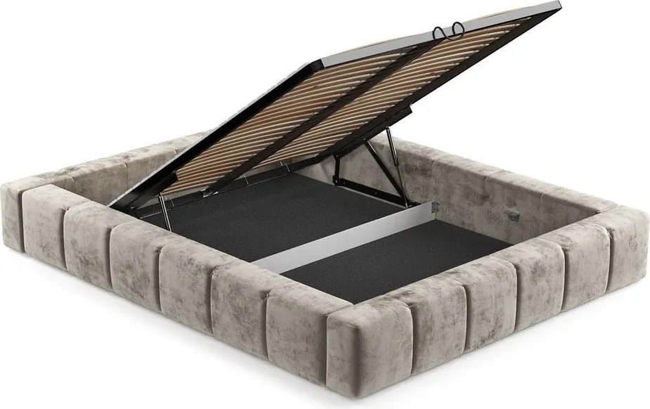 Letto matrimoniale imbottito beige con spazio contenitivo e rete 180x200 cm Aruba L - Maison de Rêve