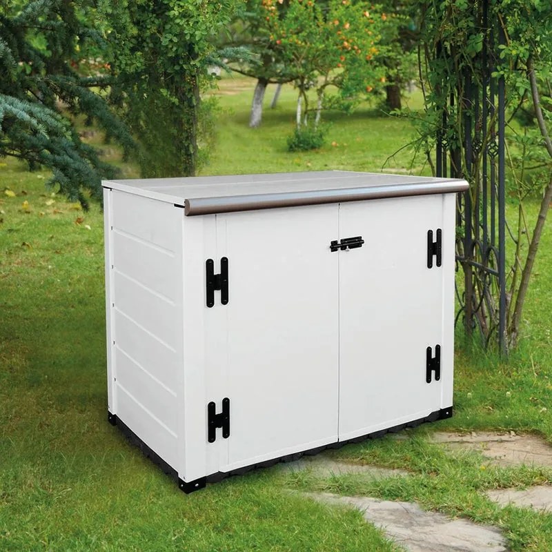 Box portattrezzi in pvc GAROFALO Flat L 123 x P 91 x H 104 cm Struttura doghe e coperchio bianco/avorio