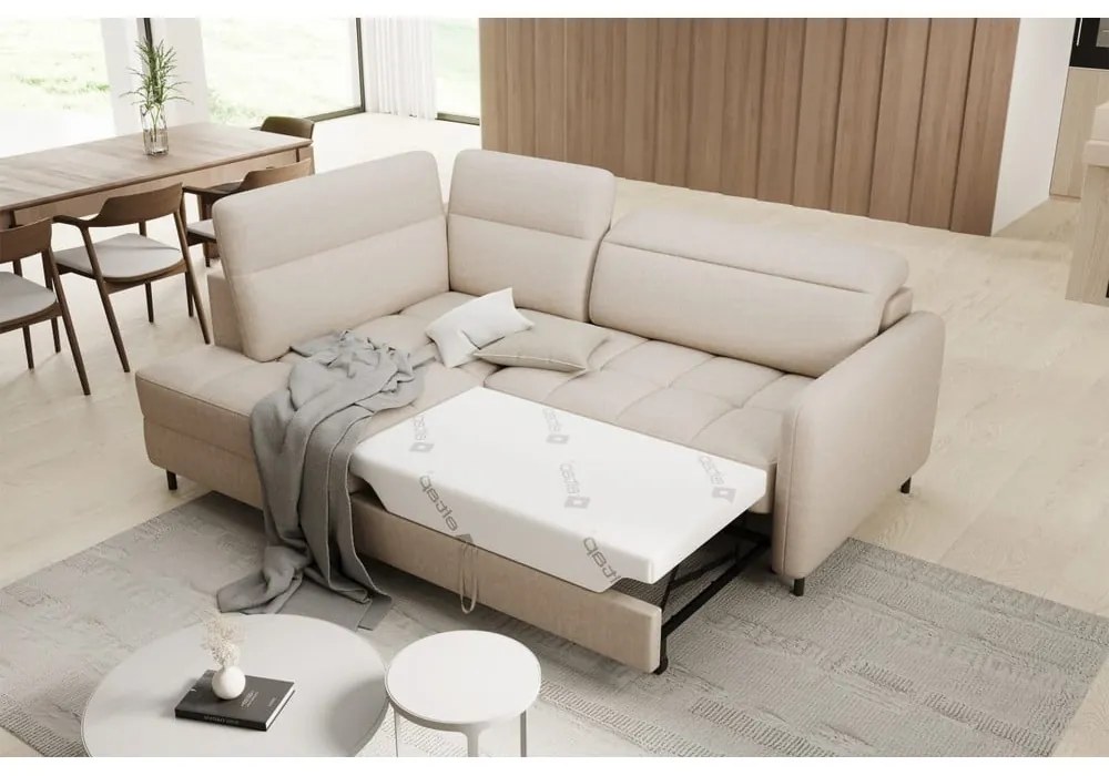 Divano angolare beige allungabile/con contenitore (con penisola a sinistra/a L) e rivestimento in velluto Barea – ELTAP