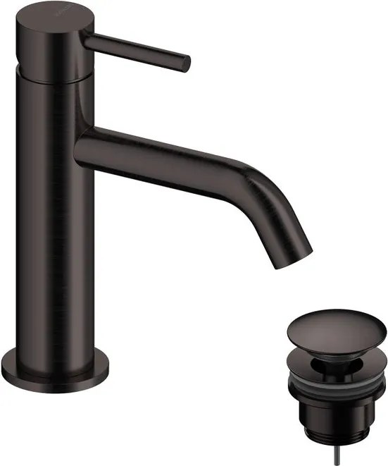 Rubinetto per lavabo a canna bassa getto laminare cristallino Loop grigio spazzolato lucido SANYCCES