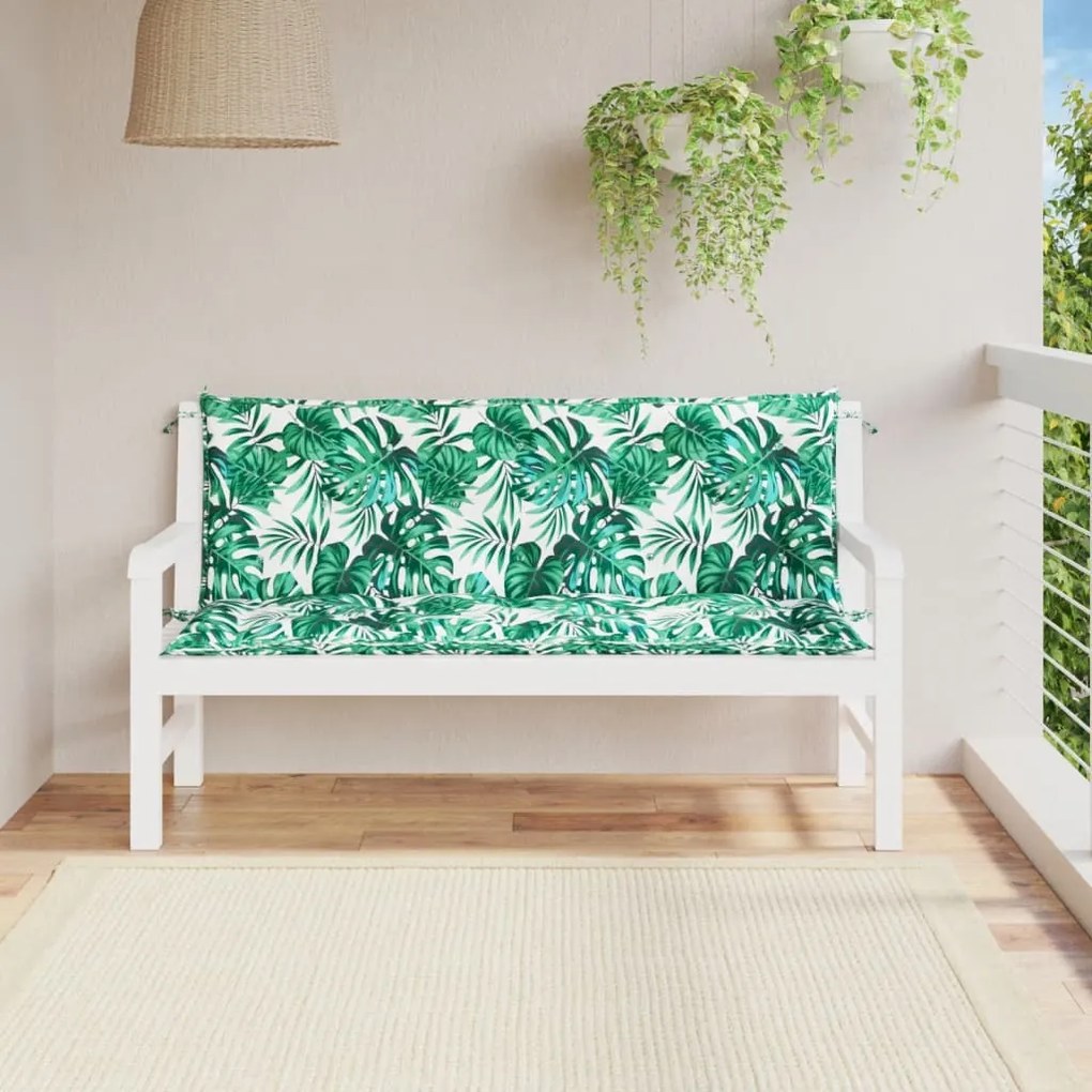 Cuscini Panca Giardino 2 Pz A Foglie 150x50x7 Cm Tessuto Oxford /