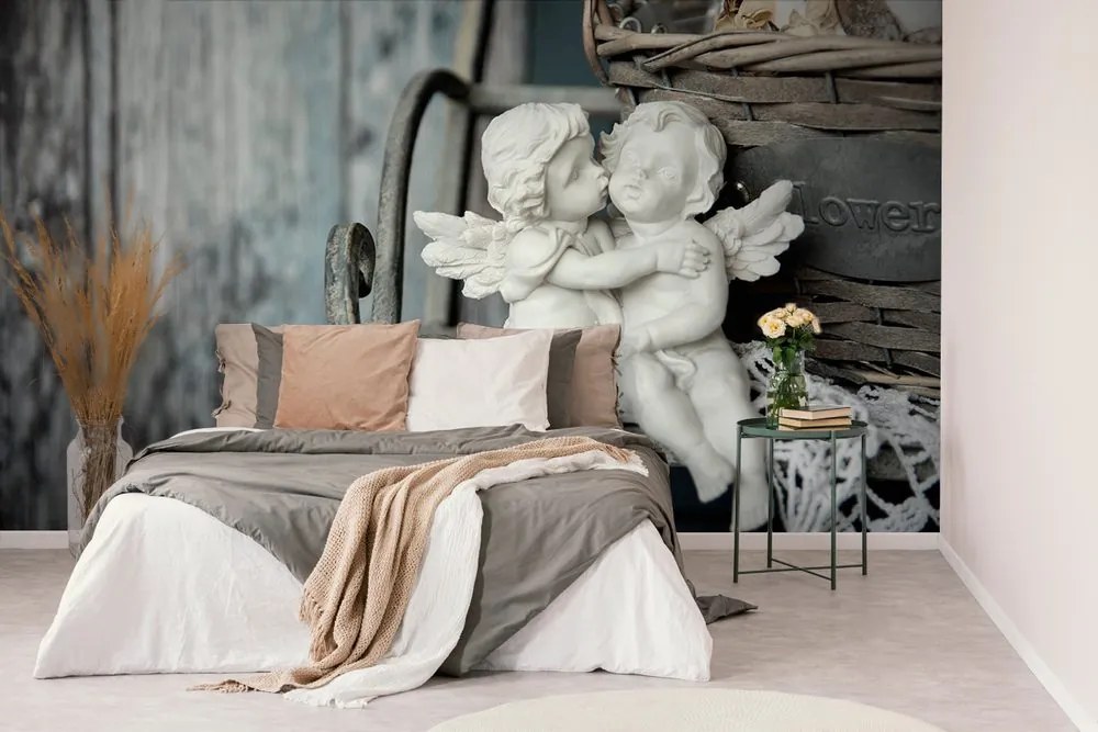 Carta da parati autoadesiva – Statuette di angeli su panchina