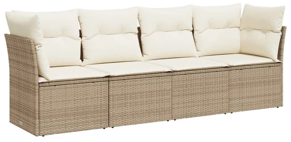 Set divano da giardino 4 pz con cuscini beige in polyrattan