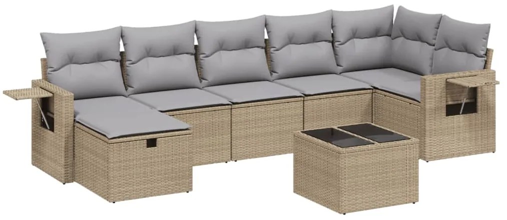 Set divano da giardino 8 pz con cuscini beige misto polyrattan
