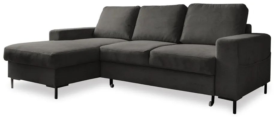Divano letto in velluto a coste grigio scuro (angolo sinistro) Lofty Lilly - Miuform