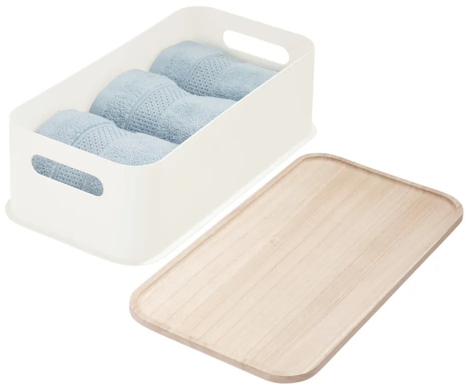 Scatola portaoggetti bianca con coperchio in paulownia Legno manico, 21,3 x 43 cm Eco - iDesign