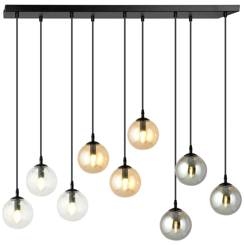 Lampadario a Sospensione in Acciaio e Vetro COSMO 9 Nero 9xE14