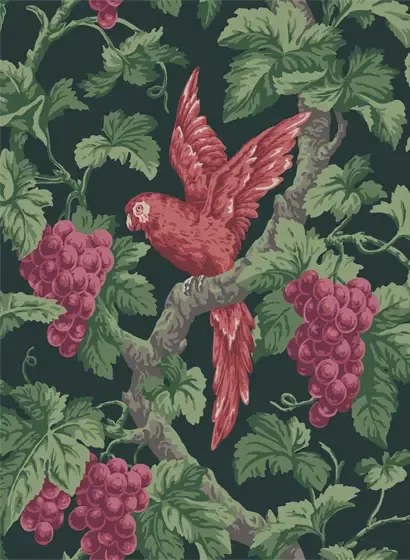 Cole & Son Carta da parati Woodvale Orchard - Ruby, Rose & Olive Green on Charcoal