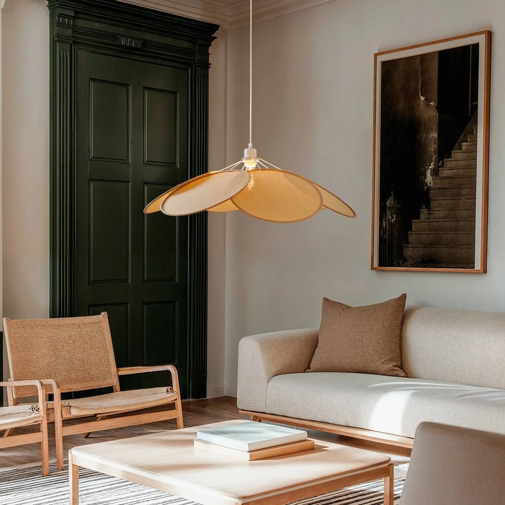 Lampada a sospensione Astraia Lindby, dimmerabile, Crema / Ambra, Soggiorno / Sala da pranzo, Tessuto / Stoffa / Seta, Campagna / Rustiche, Lampada a sospensione