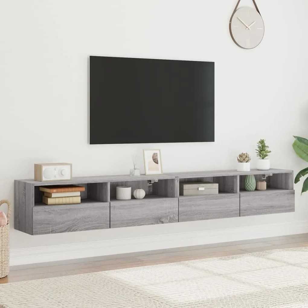 Mobili TV Muro 2pz Grigio Sonoma 100x30x30 cm Legno Multistrato