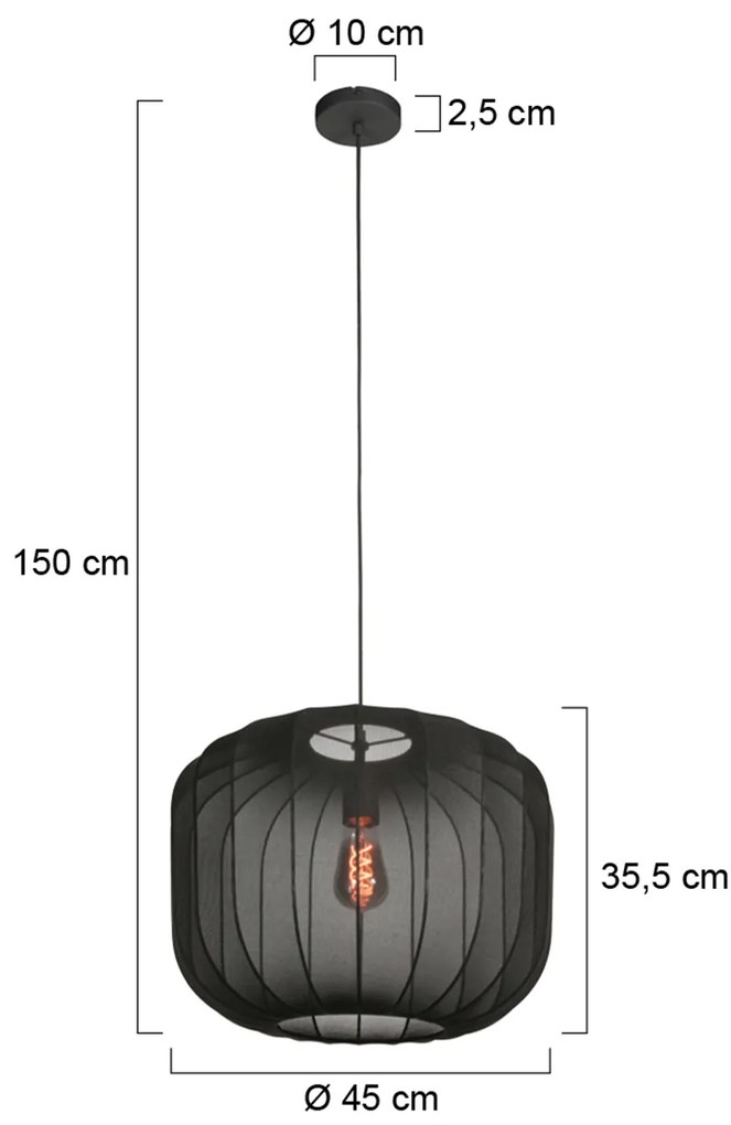 Lampada a sospensione Japandi nera con paralume in tessuto 55 cm - Sable