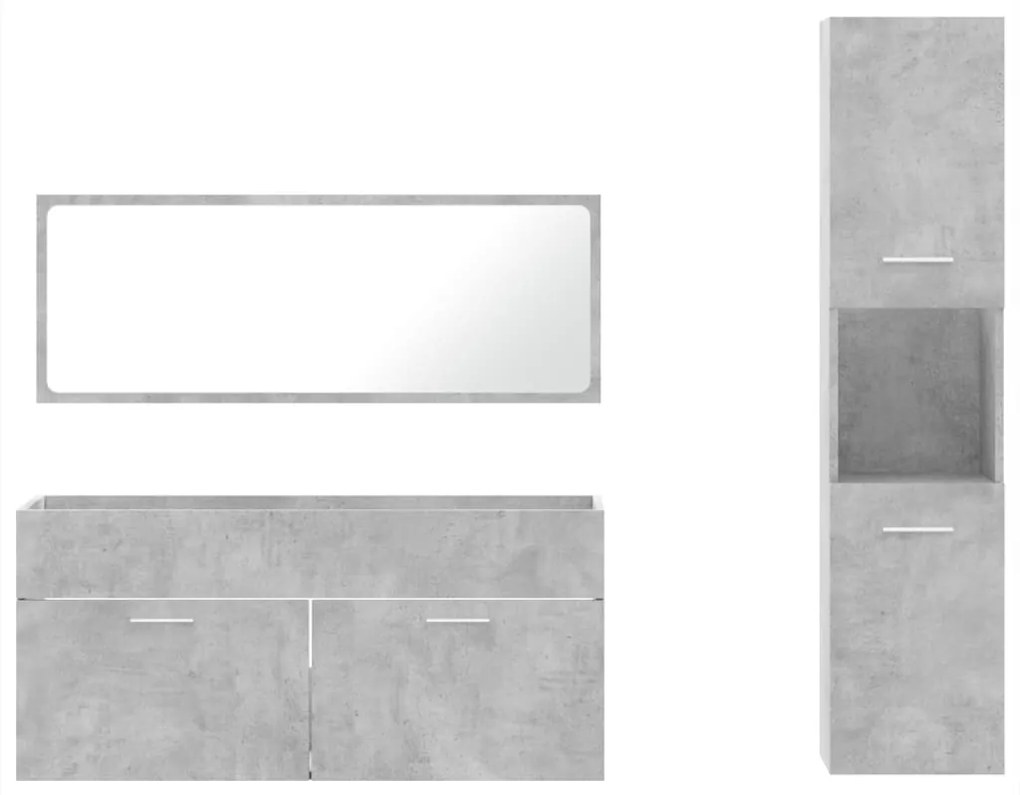 Set mobili da bagno 3 pz grigio cemento in legno multistrato