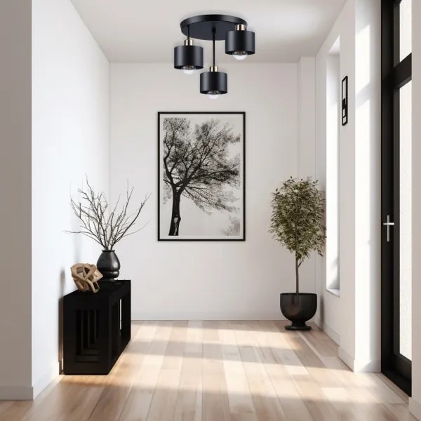 Lampadario a sospensione con supporto rigido 3xE27/35W/230V diametro 30 cm nero/oro